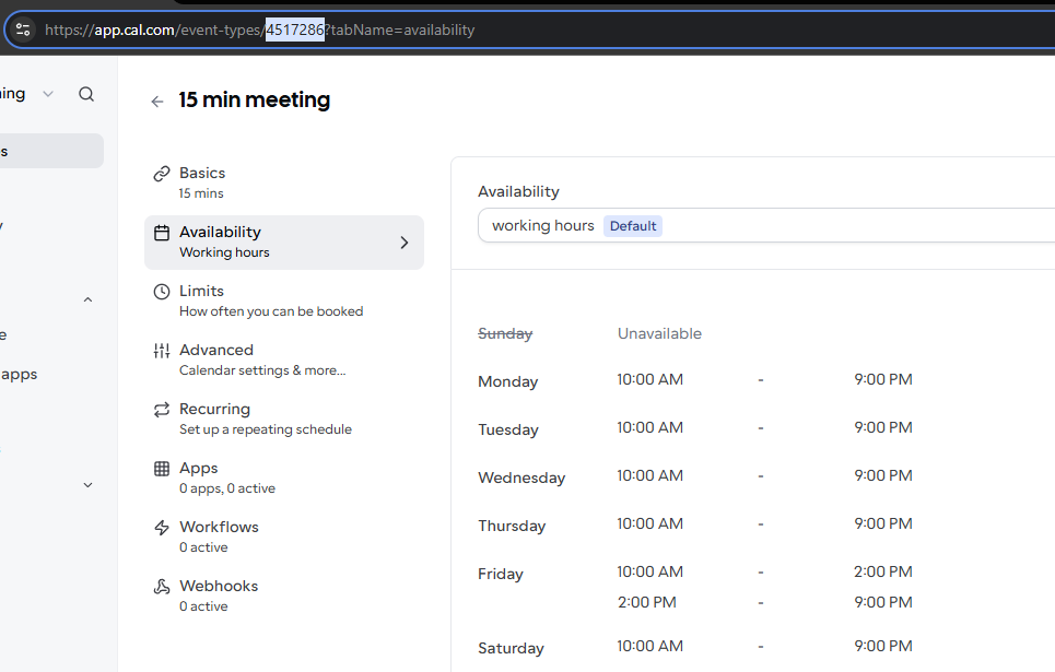 Calendar integration settings showing Cal.com API key input and timezone configuration